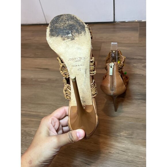 Jimmy Choo RIS Style Macrame Brown Heels With Multi-Color Beaded Accent Size 10 - Picture 8 of 10